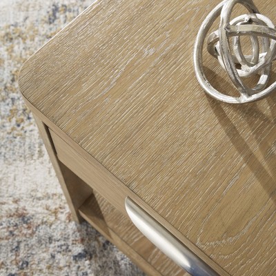 Light Brown Rectangular Wood End Table with Storage