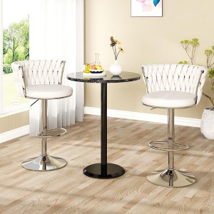 Hooseng Bar Stools Set of 2, Velvet Upholstered Bar Chairs with Black Metal Legs, Backs and Footrest Counter Height Bar Stools - 1 of 4