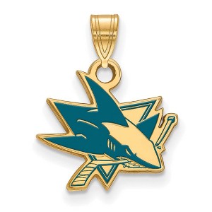 Black Bow Jewelry 14k Yellow Gold Plated Sterling Silver San Jose Sharks NHL Small Pendant - 1 of 3