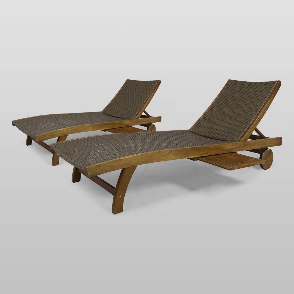 Photos - Garden Furniture Banzai 2pk Wicker/Wood Chaise Lounge with Pull-Out Tray - Brown - Christop
