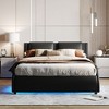 CAVINAS Platform Bed with LED Light,Faux Leather Bed Frame,Box Spring Not Required,Assembly Required,White/Black - 2 of 4