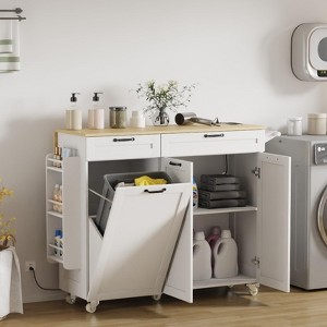 Kitchen Island Cart with Trash Can, Kitchen Island with Drop Leaf, Kitchen Rolling Island with Towel Rack, Trash Can Mobile Island Table for Kitchen - 1 of 4