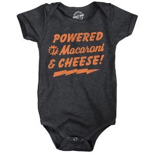 Powered By Macaroni and Cheese Baby Bodysuit Funny Sarcastic Food Graphic Novelty Jumper for Infants - Crazy Dog Baby Bodysuit - 1 of 4