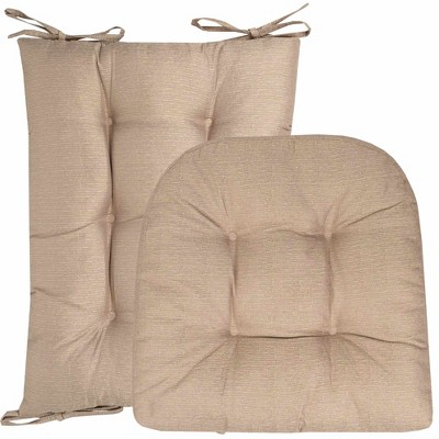 Rocking Chair Cushion 2 Piece Tufted Non Slip Set of Upper and Lower Cushions, Taupe