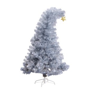 Nearly Natural 5-ft Artificial Silver Tinsel Holiday Santa's Hat Christmas Tree with Star Topper - 1 of 4