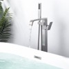 WOWOW Waterfall Single-Handle Freestanding Tub Faucet with Handshower, Brass Floor Mounted Tub Filler Faucet in Brushed Nickel - 4 of 4