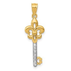 Black Bow Jewelry 14k Yellow Gold and White Rhodium Plated Fleur De Lis Key Pendant, 8mm - 1 of 4