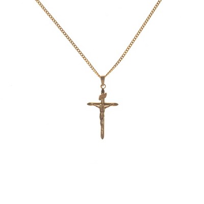 Dicksons Medium, Bar Crucifix in Glossy Finish Gold-Plated 18-Inch Pendant Necklace