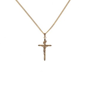 Dicksons Medium, Bar Crucifix in Glossy Finish Gold-Plated 18-Inch Pendant Necklace - 1 of 3