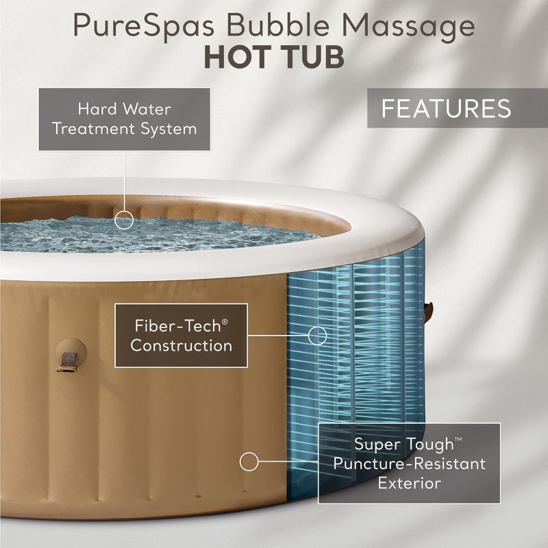 Intex PureSpa 4 Person Round Bubble Massage Inflatable Hot Tub Spa Set, with 120 Jets, Push Button Control Panel, and Spa Cover, Sahara Tan, 3 of 8