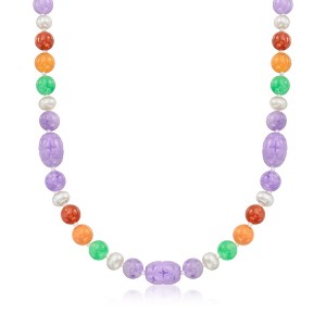 Ross-Simons Multicolored Jade and 6-6.5mm Cultured Pearl Necklace With 14kt Yellow Gold Size 18 - 1 of 3