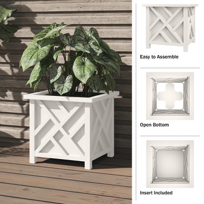White Polypropylene 15.5-Inch Lattice Design Outdoor Planter Box
