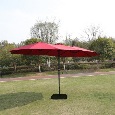 15x9FT Extra-Large Double-Sided Outdoor Patio Umbrella with Crank Lift, UV Protection, Wind Vent & Built-in LED Lights-Coolbibila