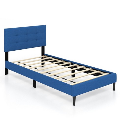 Tangkula Twin Upholstered Platform Bed Mattress Foundation Button Tufted  Headboard Blue