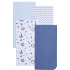 EVERYDAY KIDS 4-Pack Flannel Receiving Blankets – Soft Blue Swaddle Set for Newborns with Ocean Animals, Sailboats, Lighthouses & Stripes Prints - 1 of 4
