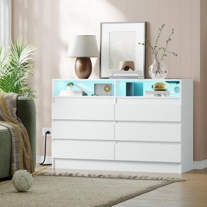 6 Drawer Dresser with Charging Station and LED Lights, Modern Chest of Drawers with Power Outlet, Organizer Cabinet - 1 of 4