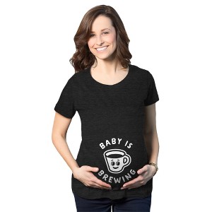 Maternity Baby Is Brewing T Shirt Funny Pregnancy Coffee Lover Announcement Graphic Tee - Crazy Dog Maternity T Shirt - 1 of 4