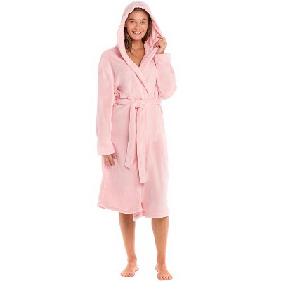 ADR Soft Plush Fleece Women's Robe with Hood, Warm Lightweight Hooded Womens Bathrobe