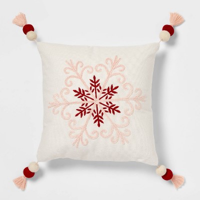 Snowflake Embroidered Square Christmas Throw Pillow Ivory - Threshold™