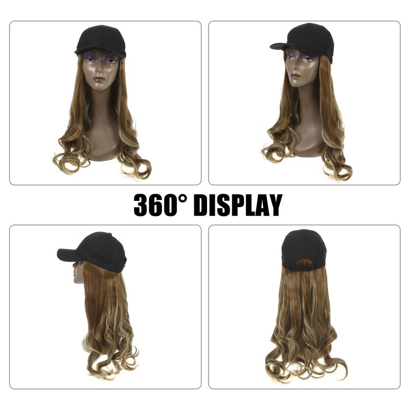 Unique Bargains Baseball Cap with Hair Extensions Curly Wavy Wig 22" Hairstyle Adjustable Wig Hat for Woman Brown, 2 of 5
