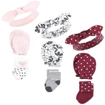 Hudson Baby Infant Girl Caps, Mittens and Socks Set, Retro Floral, 0-6 Months