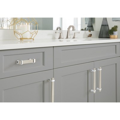 Satin Nickel and Polished Chrome Bar Cabinet Pull with Mounting Hardware