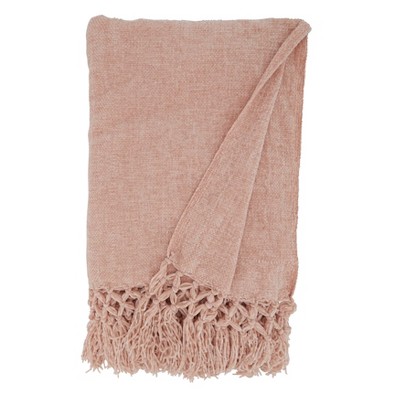 Blush Knotted Chenille Throw Blanket with Tassels