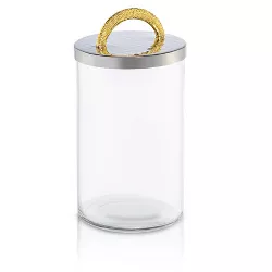 Classic Touch Glass Canister with Stainless Steel Lid and Gold Handle, Small
