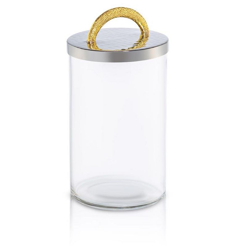 Classic Touch Glass Canister with Stainless Steel Lid and Gold Handle, Small, 1 of 4