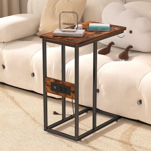 VECELO C Shaped End Table for Sofa Couch and Bed, Small Side Table for Living Room Bedroom, Snack TV Tray Laptop Table with Metal Frame, - 1 of 4