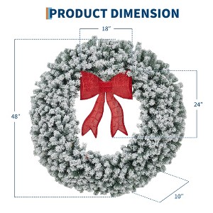 Artificial Pre-Lit Fir Christmas Wreath with LED Lights and Red Bow, Holiday Door, Mantel & Indoor Outdoor Decoration - 1 of 4