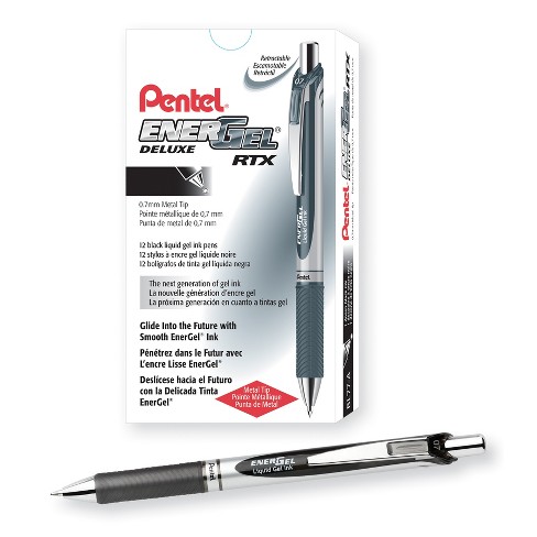 Pentel® EnerGel RTX Retractable Liquid Gel Pen, (0.7mm) Metal Tip, Medium Line, Black Ink, 1 Dozen - image 1 of 3