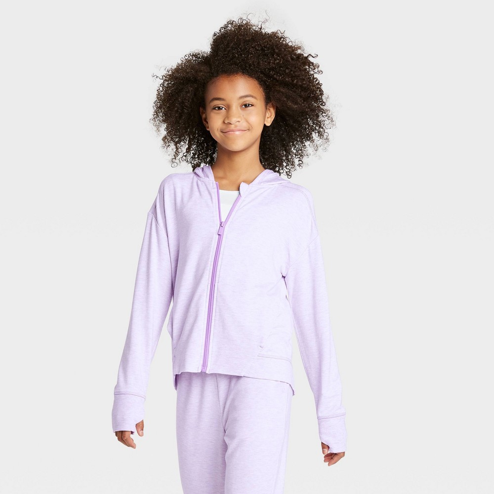 Girls' Soft French Terry Full Zip Hoodie Sweatshirt - All in Motion Purple L, Girl's, Size: Large was $24.0 now $16.8 (30.0% off)