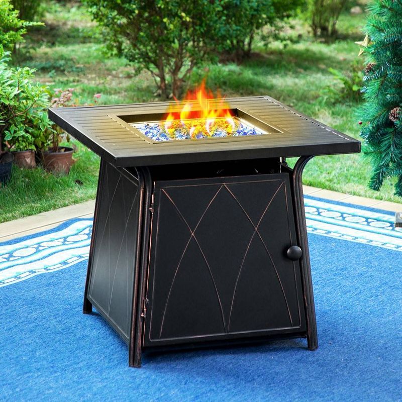 Captiva Designs Metal Gas Square Outdoor Fire Pit Table With Lid Black, 1 of 8