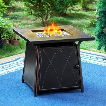 Captiva Designs Metal Gas Square Outdoor Fire Pit Table With Lid Black
