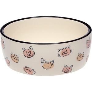 Ceramic Pet Bowl – Cute Cat Dish for Food or Water, Whisker Friendly, Non-Slip, 16oz, Microwave and Dishwasher Safe, Cat Face Design - 1 of 4