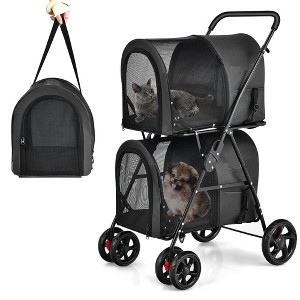 Tangkula Double Pet Stroller with 2 Detachable Carrier Bags Safety Belt 4 Lockable Wheels Cat Stroller Travel Carrier Strolling Cart Folding Black - 1 of 4