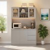 71 in Tall Kitchen Pantry Cabinet, Kitchen Storage Hutch with Led Lights and Power Outlets, Microwave Stand, Glass Door, Adjustable Shelves - 4 of 4