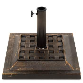 Best Choice Products 26lb Heavy-Duty Steel Square Patio Umbrella Base Stand w/ Decorative Basketweave Pattern - Bronze