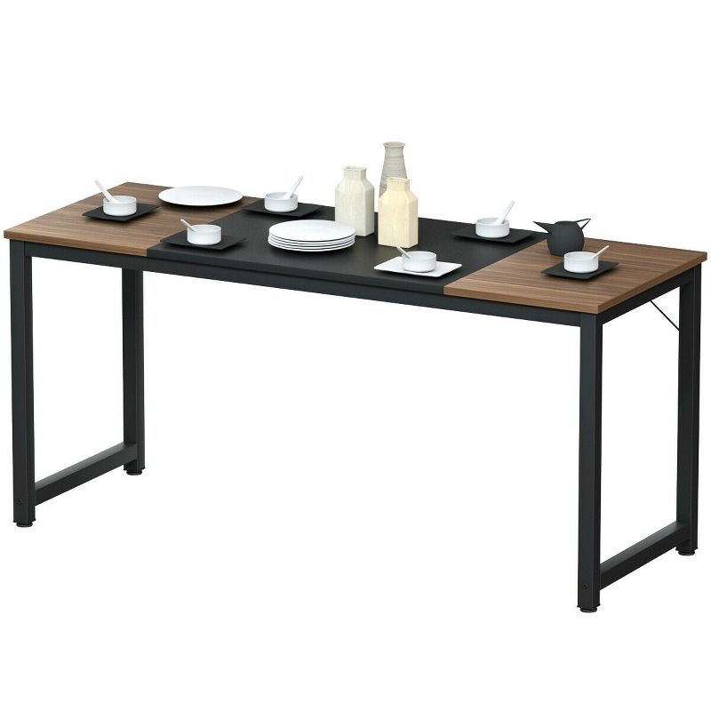 Costway 63'' Dining Table Rectangular Two-Tone Kitchen Table For 6 People w/ Metal Frame, 1 of 11