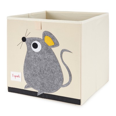 3 Sprouts Large 13 Inch Square Children's Foldable Fabric Storage Cube Organizer Box Soft Toy Bin, Gray Mouse