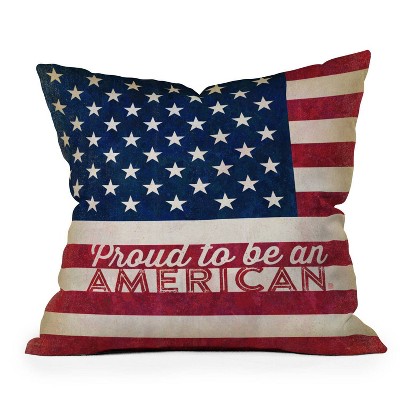 16"x16" Anderson Design Group 'Proud to be an American Flag' Square Throw Pillow Red/Blue - Deny Designs