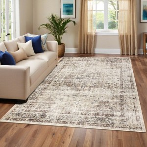 Washable Area Rug Vintage Distressed Floor Cover with Non-Slip Backing, Stain-Resistant Oriental Accent Rug - 1 of 4