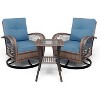3-Piece Swivel Rocking Patio Chairs Set with 2 360-Degree Swivel Rocking Chairs and Tempered Glass Table, Bistro Set With Thickened Cushions - 2 of 4