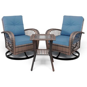ODK 3-Piece Swivel Rocking Patio Chairs Set,Outdoor Wicker Patio Bistro Set With Thickened Cushions for Poolside/Garden/Deck - 1 of 4