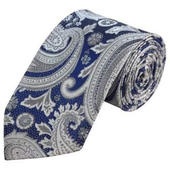 TheDapperTie Men's Silver, White And Blue Paisley 3.25 Inch W And 58 Inch L Woven Necktie