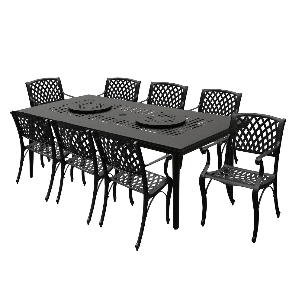 Photos - Dining Table 9pc Outdoor Dining Set with 84" Modern Ornate Mesh Aluminum Large Rectangu