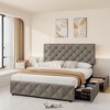 homfan Queen Upholstered Bed Frame - 4 Storage Drawers & Adjustable Headboard, Diamond Tufted Linen Platform, No Box Spring - 3 of 4