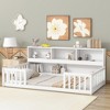 Twin Size Floor Bed Frame, Toddler Bed with Bedside Bookcase, Shelves, Opening Guardrails, Modern Wood Floor Bed for Kids Bedroom, White - 3 of 4