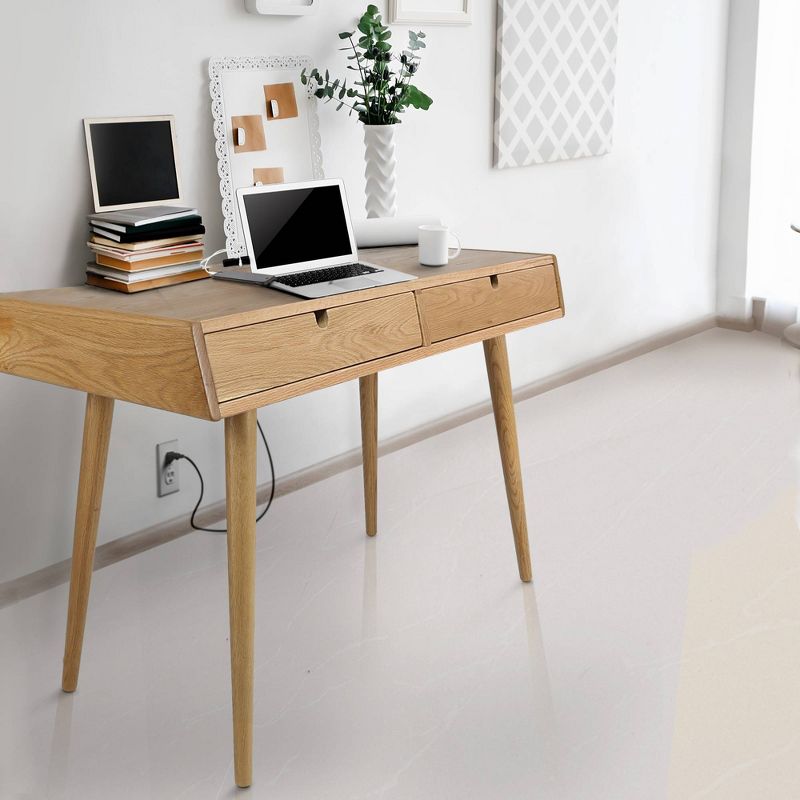 Desk with USB Ports Natural Oak - Flora Home, 5 of 7